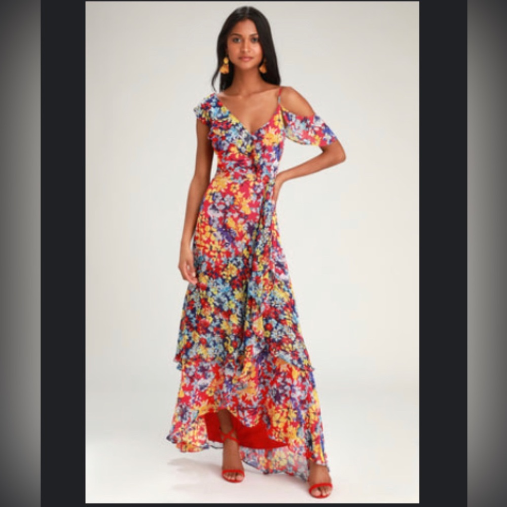 Lulus floral asymmetrical maxi dress Size XL